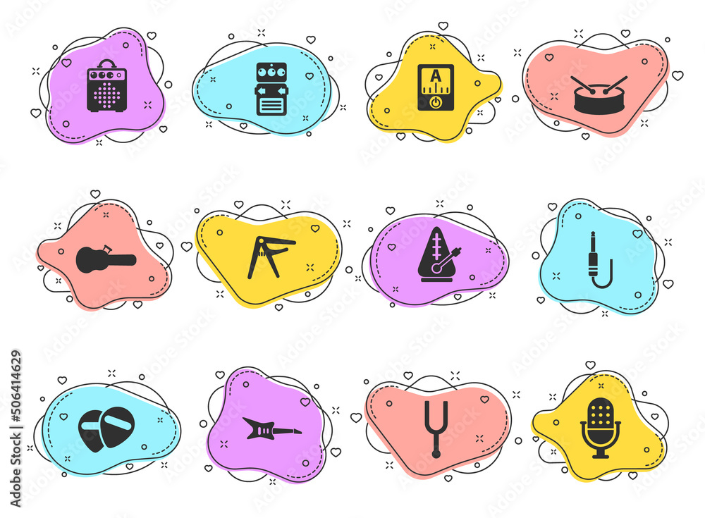 Aufkleber musical store glyph vector icons on color bubble shapes isolated on white background. musical store 