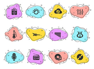 music glyph vector icons on color bubble shapes isolated on white background. music icon set for web design, mobile apps and ui design