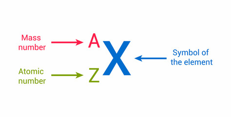 representation of an atom. mass number, atomic number and symbol of the element.