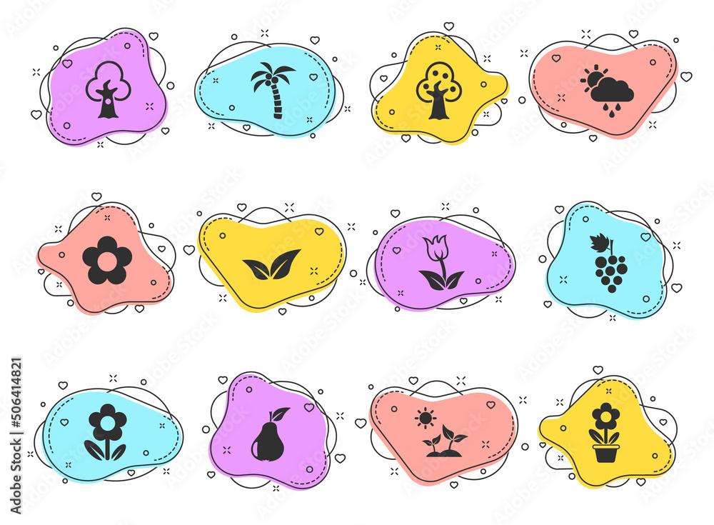 Poster plants glyph vector icons on color bubble shapes isolated on white background. plants icon set for w