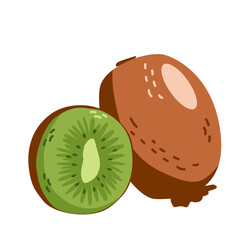 Kiwi fruit is a source of vitamin C. Tropical healthy fruits. Vector isolate in a hand-drawn style on a white background
