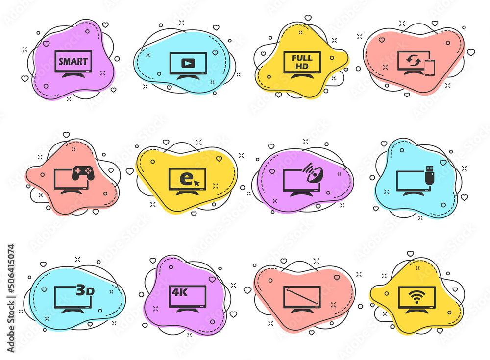 Aufkleber smart tv glyph vector icons on color bubble shapes isolated on white background. smart tv icon set f