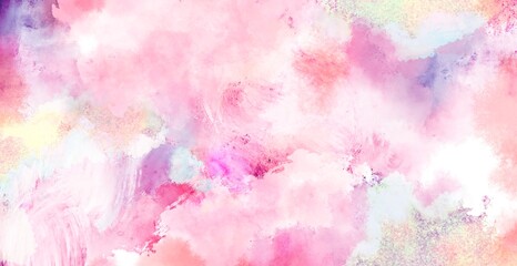 Fototapeta premium わたあめのようなパステルピンクのカラフルな抽象画 手描き背景テクスチャ素材