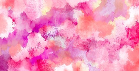 Fototapeta premium ビビッドピンクのカラフルな抽象画 手描き背景テクスチャ素材