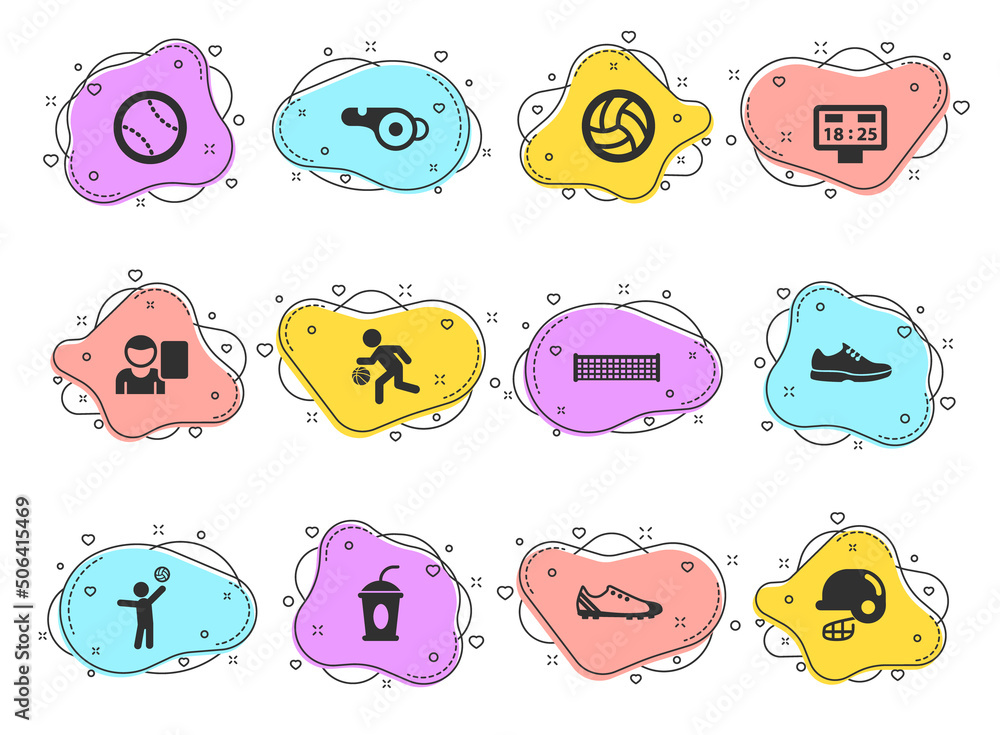 Poster sport glyph vector icons on color bubble shapes isolated on white background. sport icon set for web