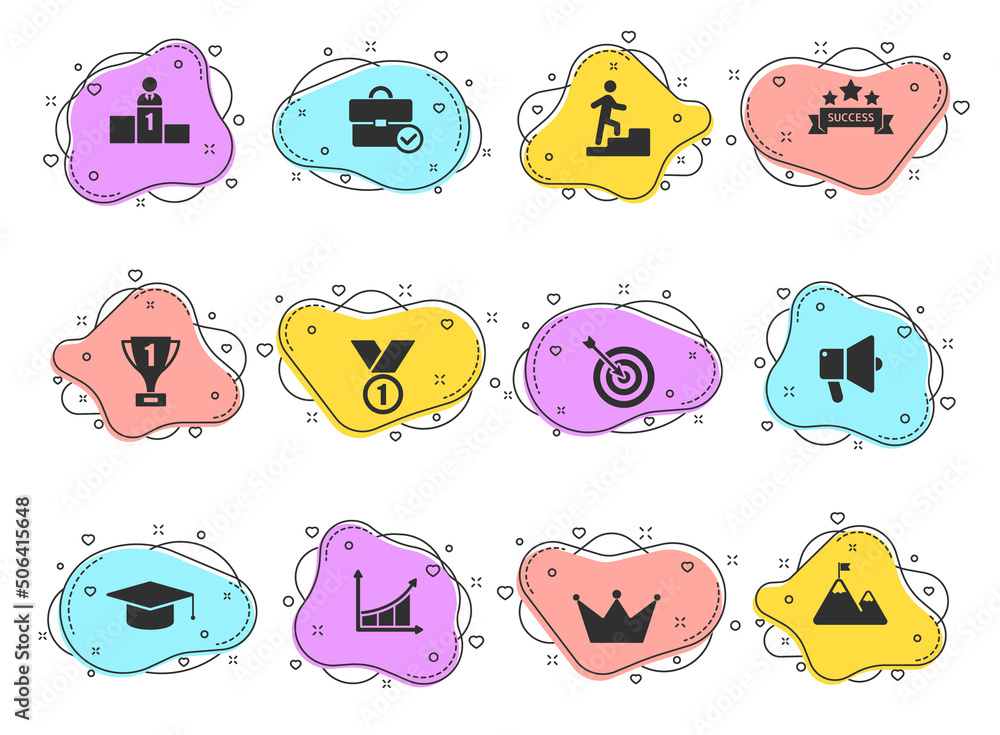 Aufkleber success glyph vector icons on color bubble shapes isolated on white background. success icon set for
