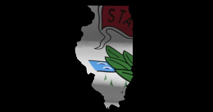 Illinois state shape outline with waving flag animation. Alpha channel graphic footage