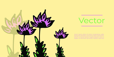 Cute wild flower sketch vector illustration. Beauty floral hand drawn background. Botany cosmetics media banner