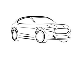 Sports car logo. Side view of car. Race car on plain background.