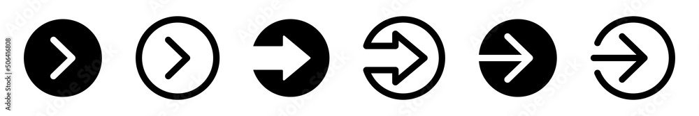 Poster arrow icon set. next arrow button. arrow in circle icon
