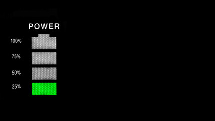Battery charging indication in green minimalism on a black background