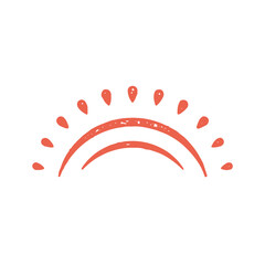 Simple childish red sun arch with dots abstract rays hand drawn grunge texture vector illustration