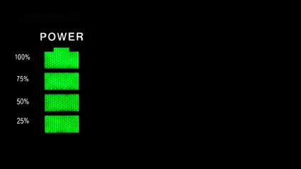 Battery charging indication in green minimalism on a black background