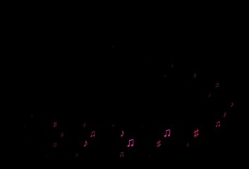 Dark Pink vector background with music symbols.