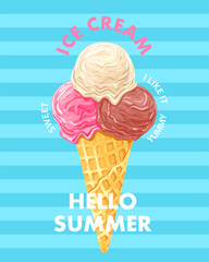 Ice cream cone. Creative vector illustration for poster, banner, card, menu