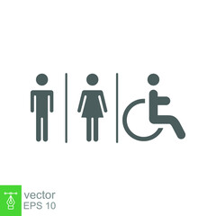 Male, female, handicap toilet sign icon. WC, unisex bathroom concept. Vector illustration isolated on white background. EPS 10.