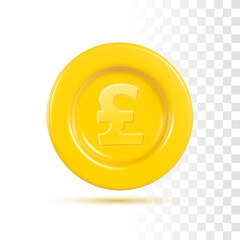 3d Pound Sterling Coin. Vector Realistic Rendering. Concept Illustration Isolated On Transparent Background