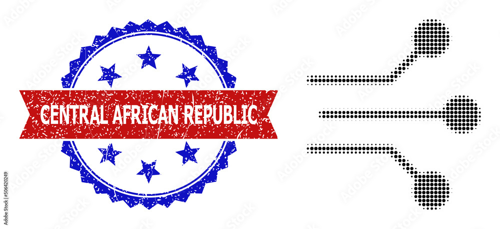 Poster halftone circuit links icon, and bicolor scratched central african republic seal. halftone circuit l