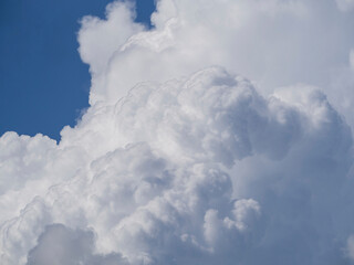 Cloud background. A large soft white cumulonimbus cloud against a blue sky