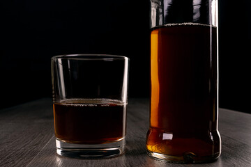 Glass cup with alcoholic drinks in hand.