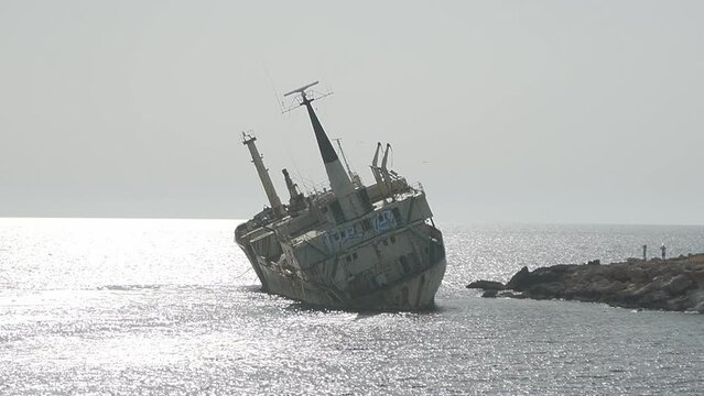 Abandoned washed up ship in Cyprus.