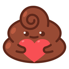 Cute poop emotion with heart vector cartoon illustration isolated on a white background.