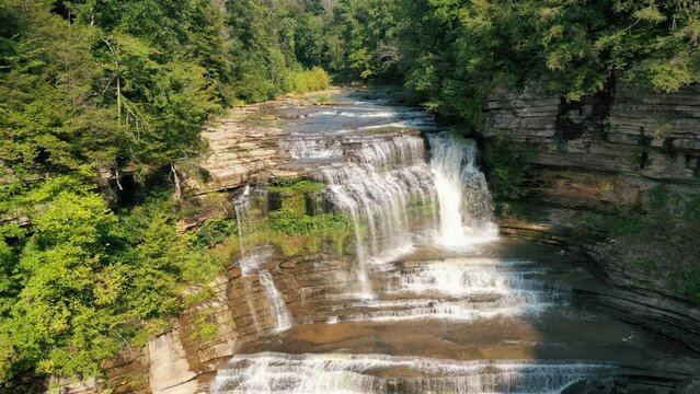 Aerial View Of Cummins Waterfall On A Sunny Summer Day In Tennessee, Nashville.