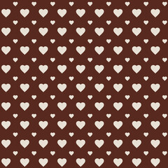 Watercolor seamless pattern. Polka dot and heart baby print. White dots and hearts on brown chocolate background. For wallpapers, postcards, wrappers, greeting cards, textile, invitations