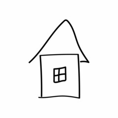 Small house drawn by hand. Isolated icon. Doodle, sketch. Vector illustration.