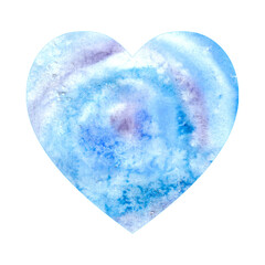 Hand drawn watercolor winter blue abstract Heart