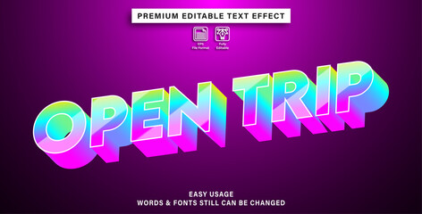 open trip editable text effect, text graphic style, font effect.