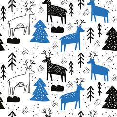 Childish seamless nordic pattern. Creative hand drawn north pole background. Vector background for fabric, textile, apparel, wallpaper