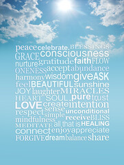 Spiritual Words to Inspire You Mindfulness Wall Art - blue sky upright orientation with sunburst...