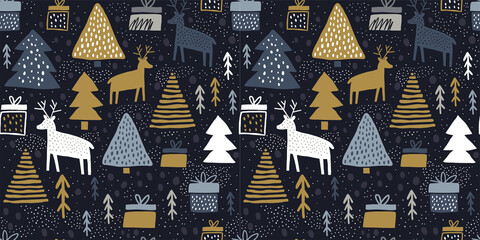 Childish seamless nordic pattern. Creative hand drawn north pole background. Vector background for fabric, textile, apparel, wallpaper.