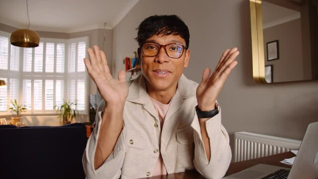 Asian male have conversation and vlogging from home