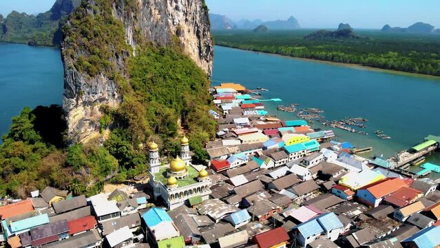 Ko Panyi or Koh Panyee, Muslim fisherman village landmark attractions travel by boat at Ao Phang Nga Bay National Park, Thailand. South East Asia