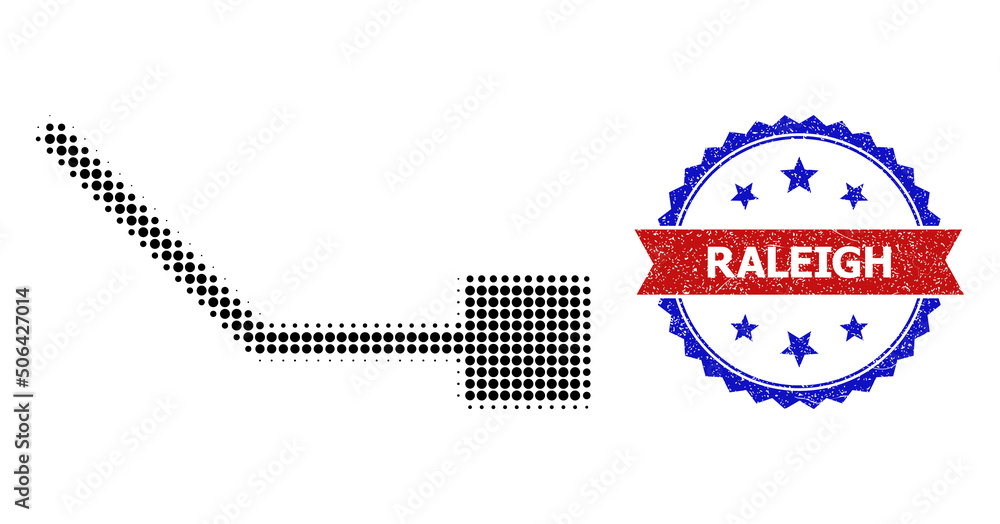 Poster halftone square circuit link icon, and bicolor dirty raleigh watermark. halftone square circuit link