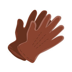 Male winter brown leather gloves. Classic seasonal wear and trendy accessories. Fashion and beauty. Vector flat illustration isolated on white background