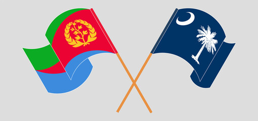 Crossed and waving flags of Eritrea and The State of South Carolina