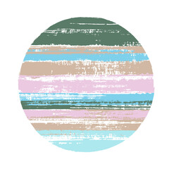 Abstract circle vector geometric shape with stripes texture of ink horizontal lines. Disk banner with old paint texture. Badge round shape logotype circle with grunge stripes background. © SunwArt