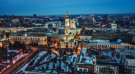 Illuminated Assumption Cathedral in Kharkiv