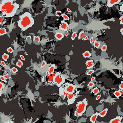 Urban camouflage of various shades of brown, black, red and grey colors