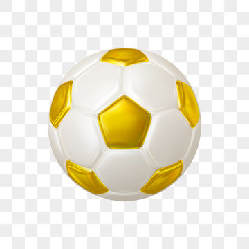 Realistic Soccer Ball with gold and white colors on a transparent background.Soccer ball of classical shape made of pentagons and hexagons. Sports equipment