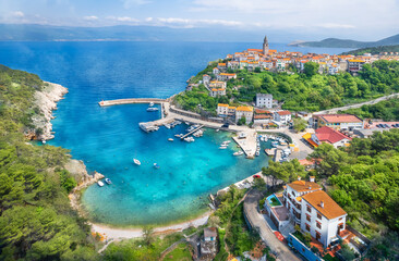 Aerial view with Vrbnik village, Krk island, Croatia