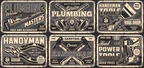Handyman and plumbing tools posters set