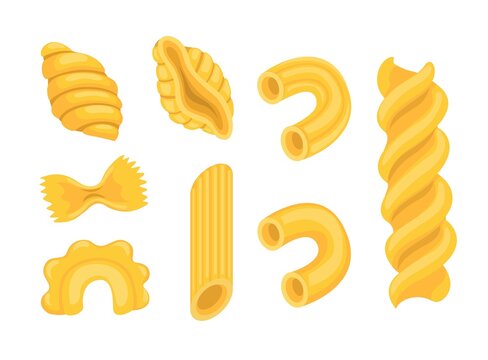 Pasta type italian noodle collection set cartoon illustration vector