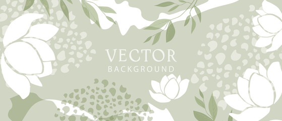 Trendy vector abstract banner template, poster with floral elements and plants. Vector background for banner or poster design, floral background spring and summer