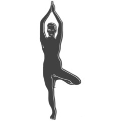 Fototapeta premium Black Vrikshasana Tree Yoga Pose Outline Icon
