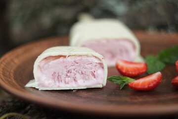 Strawberry. Strawberry  ice cream in white chocolate glaze