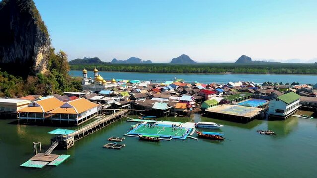 Ko Panyi or Koh Panyee, Muslim fisherman village landmark attractions travel by boat at Ao Phang Nga Bay National Park, Thailand. South East Asia